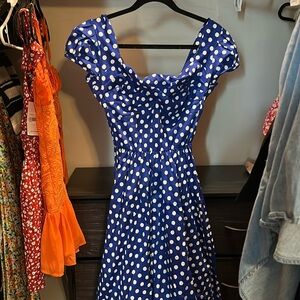 50s style polka dot blue dress Midi size 8